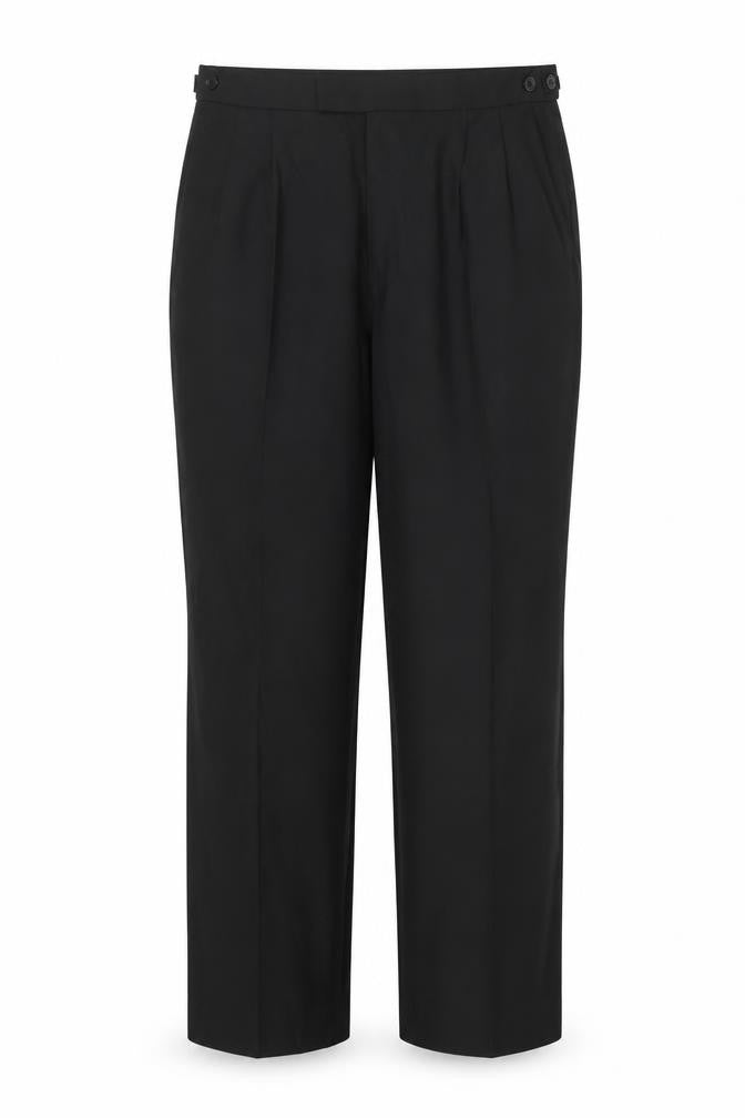 Front view of Terylene women’s black trousers, size UK 36, 30-inch leg