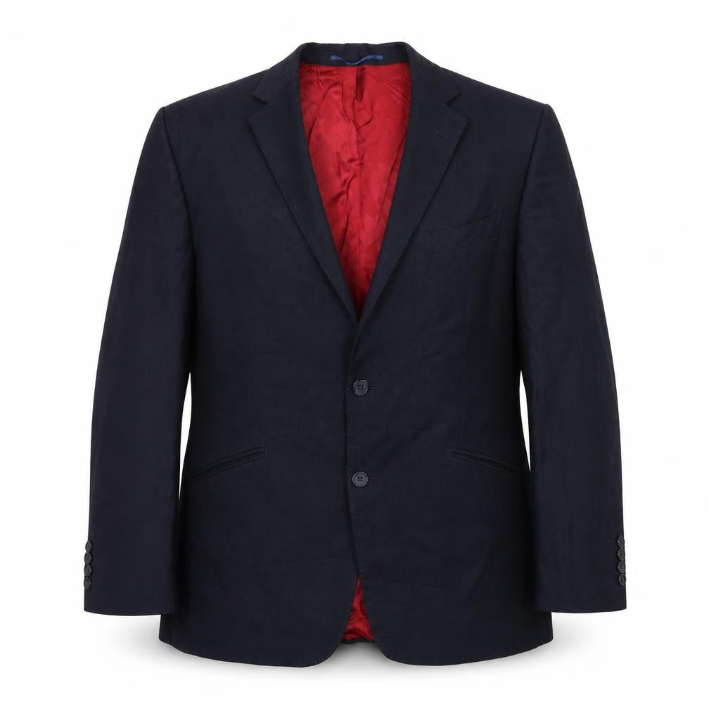 Front view of Lester Bowden men’s blue jacket suit jacket, size 42