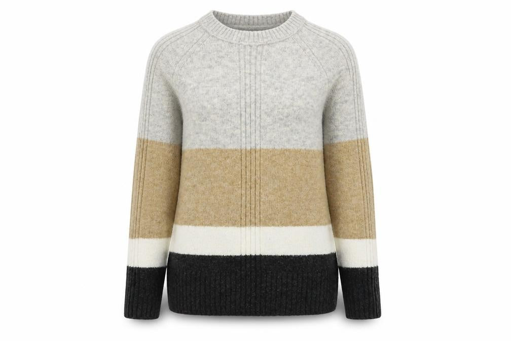 Front view of Marks & Spencer women’s multicoloured striped knit jumper, size XS