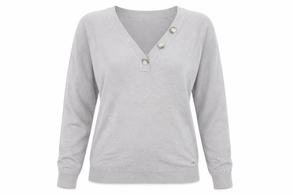 Front view of MLA women’s grey knit jumper, size S