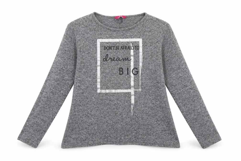 Front view of YD girls’ grey basic t-shirt, size 12-13, years