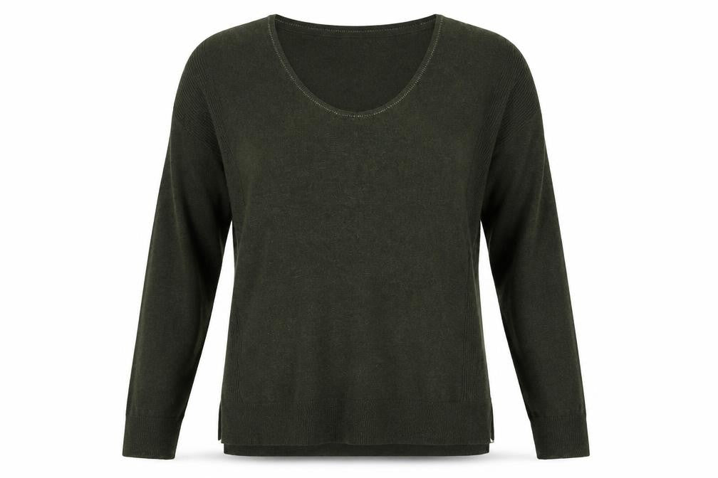 Front view of Marks & Spencer women’s green jumper, size UK 10