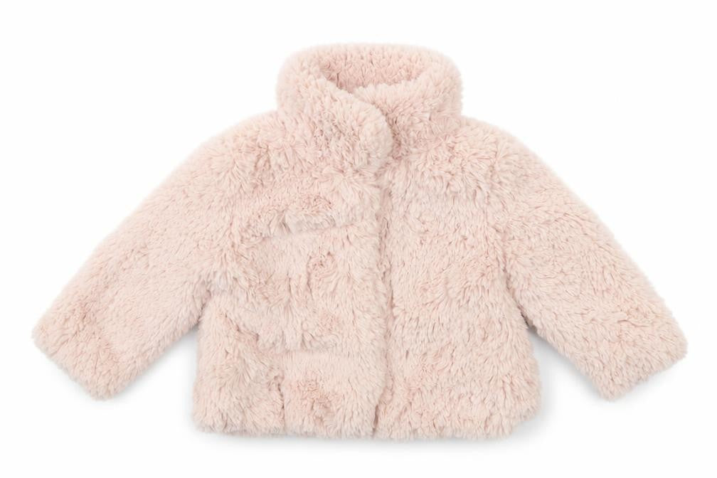 Front view of Early Days girls’ orange jacket coat, size 6-9, months
