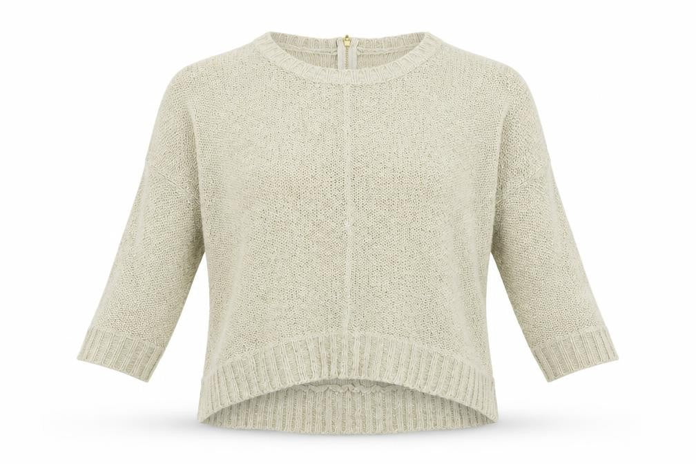 Front view of Warehouse women’s beige jumper, size UK 12, - sequin detail