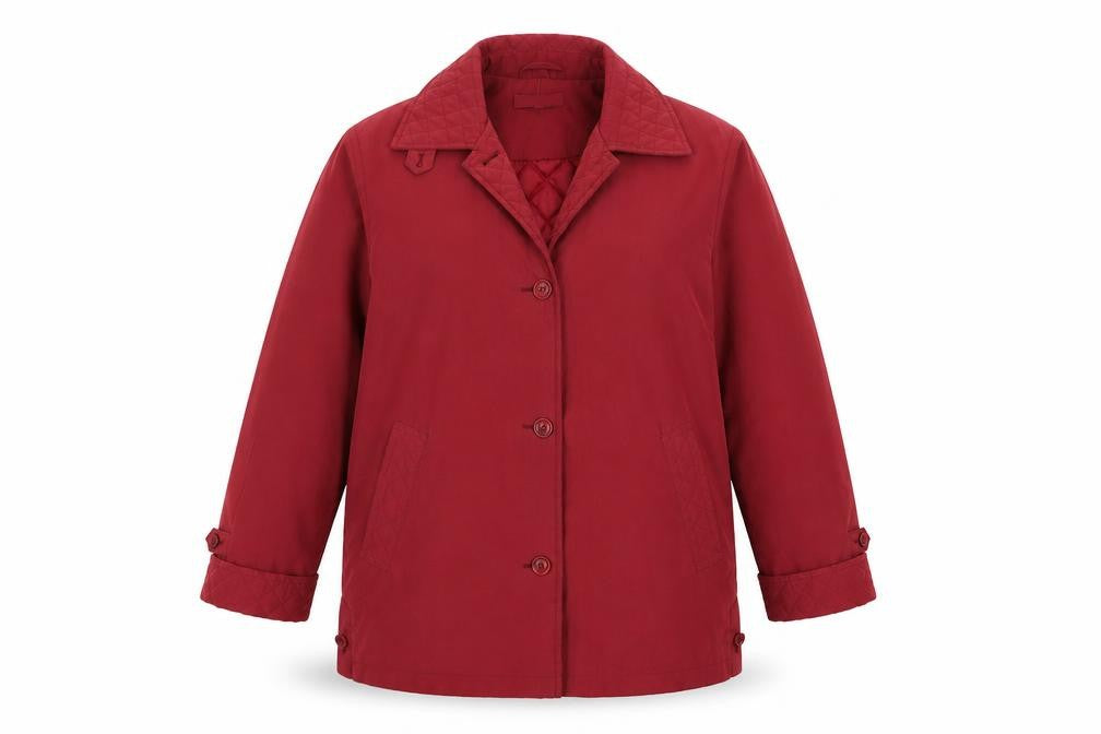 Front view of First Avenue women’s red jacket coat, size UK 8