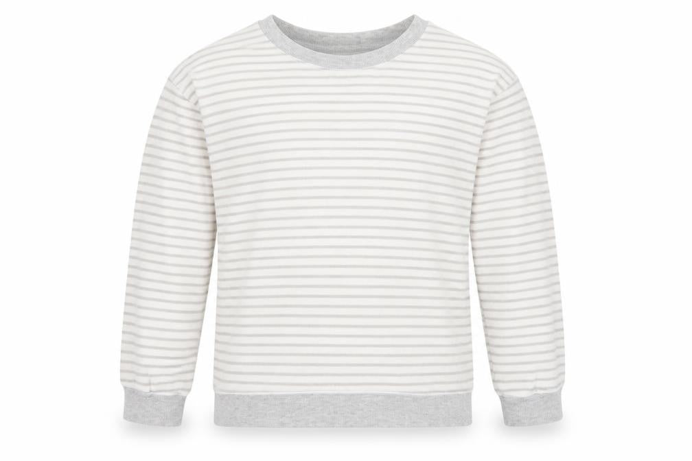 Front view of Time To Dream girls’ white striped jumper, size 10, years