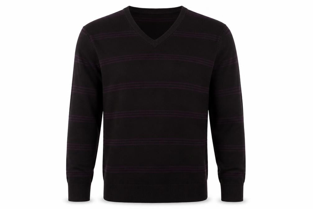 Front view of Marks & Spencer men’s brown striped jumper, size M