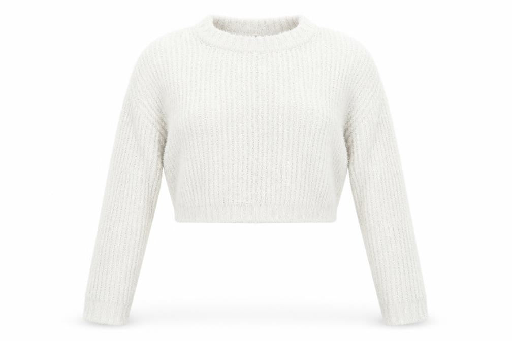 Front view of PRETTYLITTLETHING women’s beige houndstooth jumper, size M