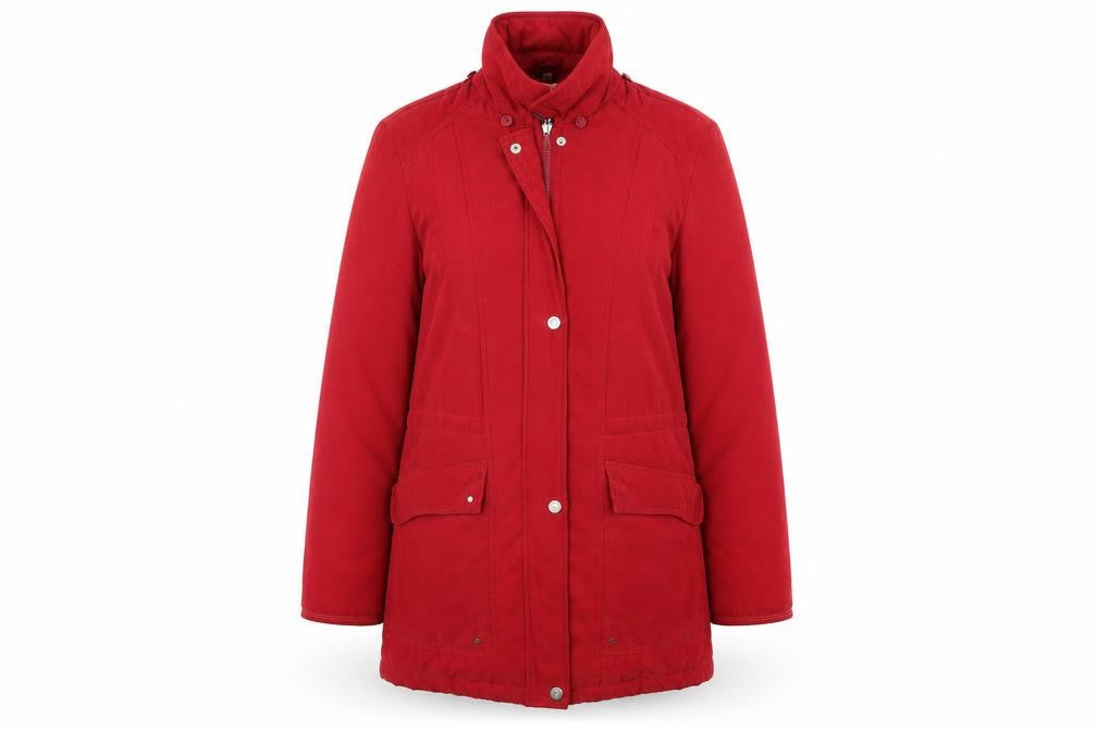 Front view of River Oak women’s red jacket coat, size UK 10