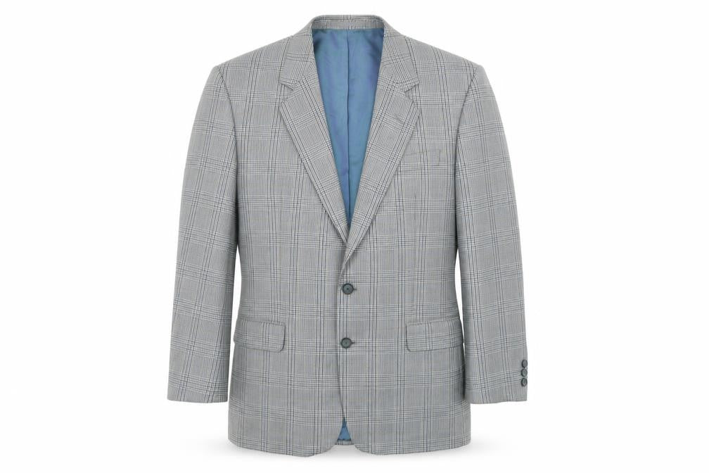 Front view of Debenhams men’s grey check jacket suit jacket, size L