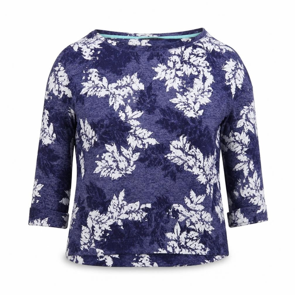 Front view of Marks & Spencer women’s blue floral knit jumper, size UK 12