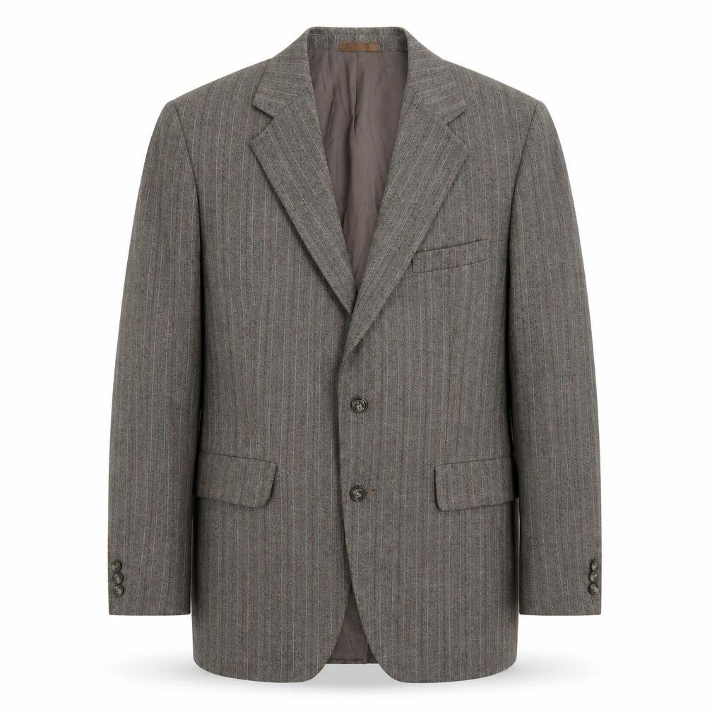 Front view of Burton men’s grey striped jacket suit jacket, size 40