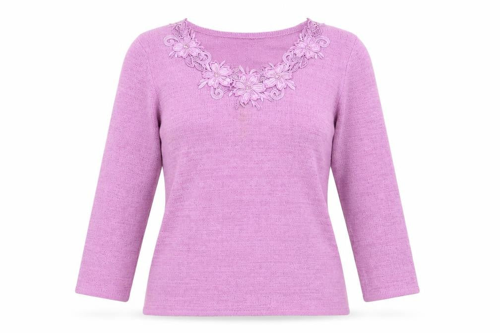 Front view of Bonmarché women’s pink knit jumper, size S