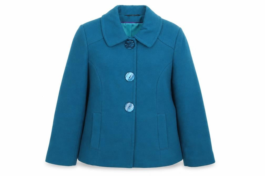 Front view of Bonmarché women’s blue jacket blazer, size UK 12