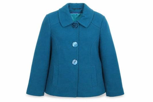 Front view of Bonmarché women’s blue jacket blazer, size UK 12
