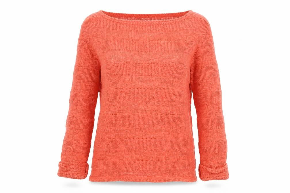 Front view of Topshop women’s orange knit jumper, size UK 10