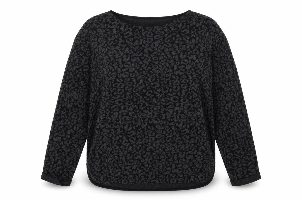 Front view of H&M women’s grey animal print knit jumper, size M