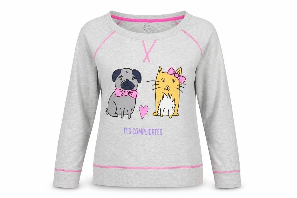 Front view of Love To Lounge women’s grey jumper, size UK 14