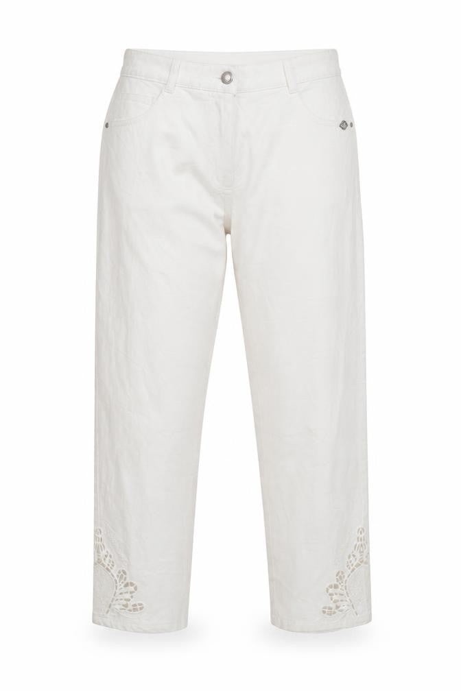 Front view of women’s ivory cropped jeans, size UK 8, 26-inch leg