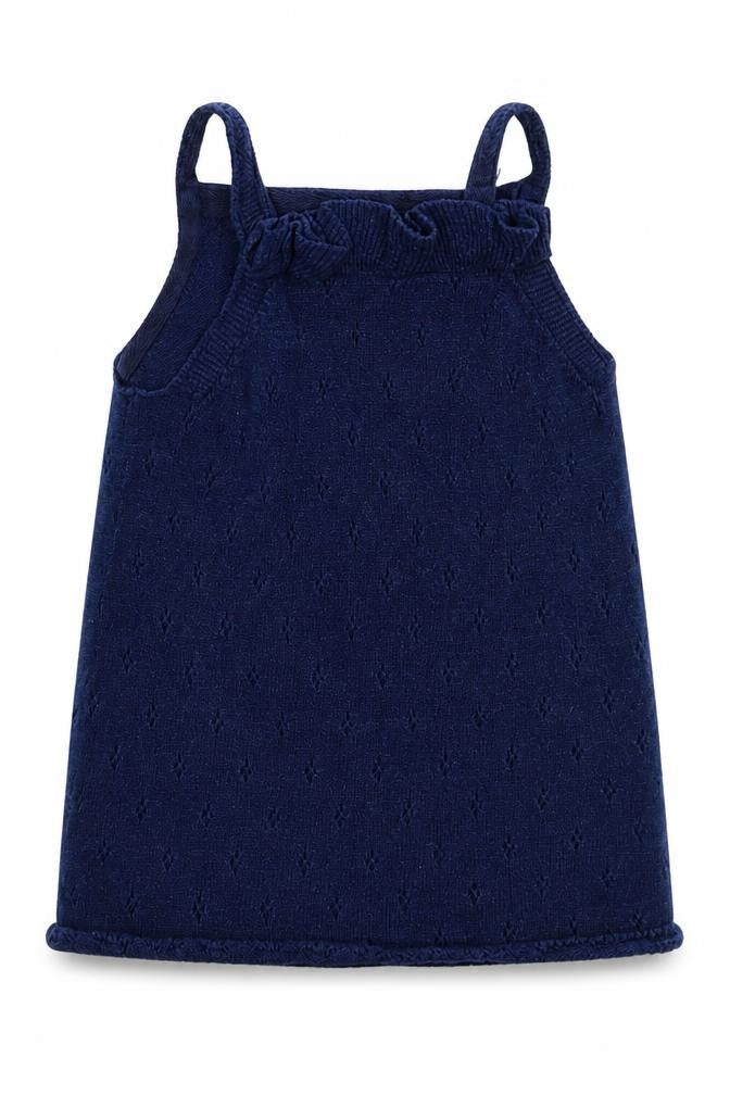 Front view of Tu girls’ blue basic tank, size 9-12, months