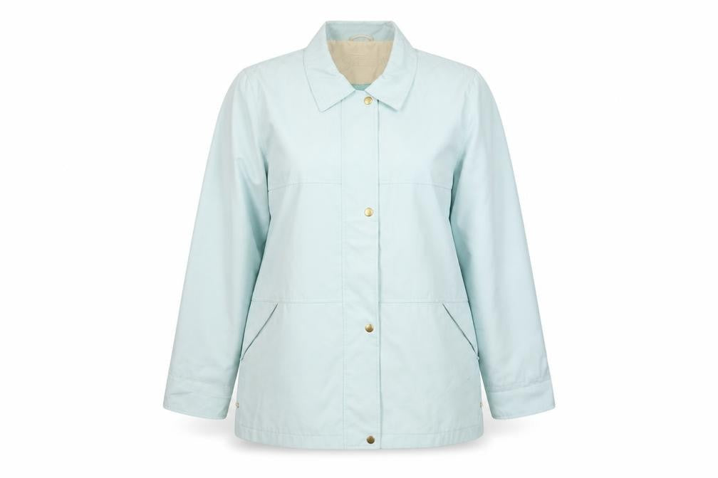 Front view of Finesse women’s green jacket coat, size UK 16