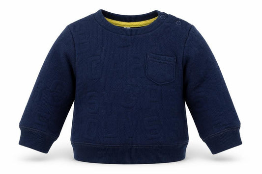 Front view of F&F boys’ blue basic t-shirt, size 3-6, months - alphabet