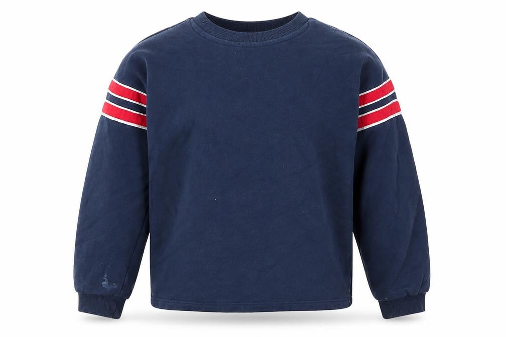 Front view of George girls’ blue striped pullover sweatshirt, size 8-9, years