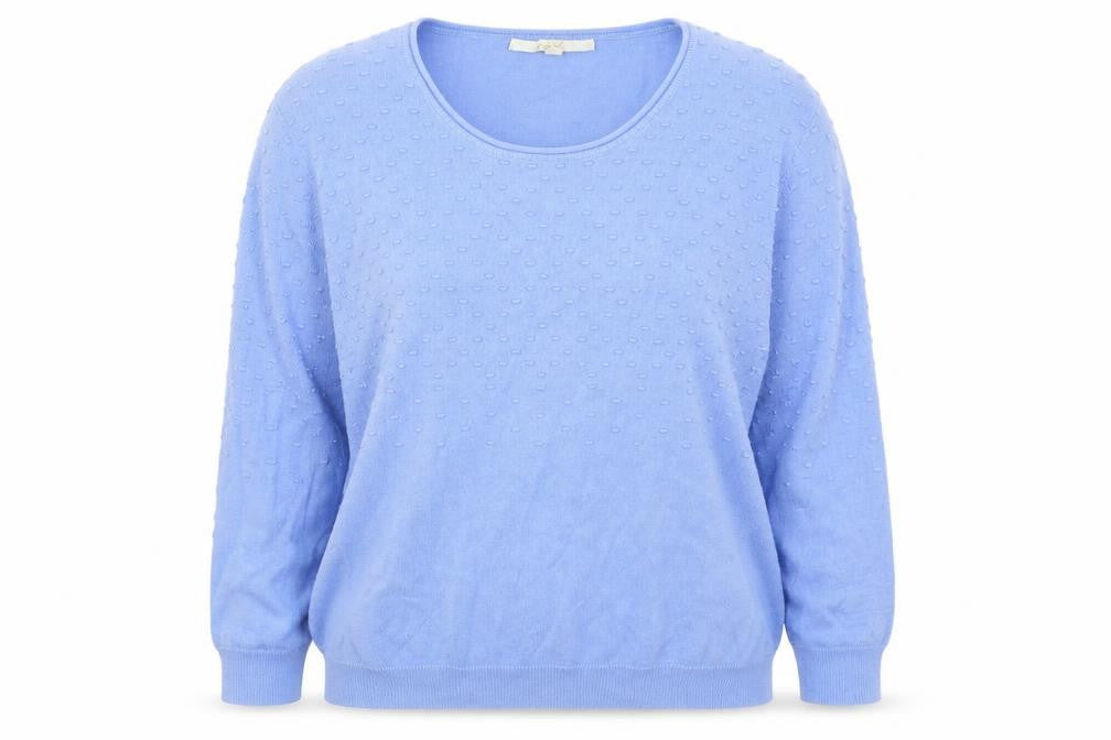 Front view of Vida Vi women’s blue knit jumper, size M