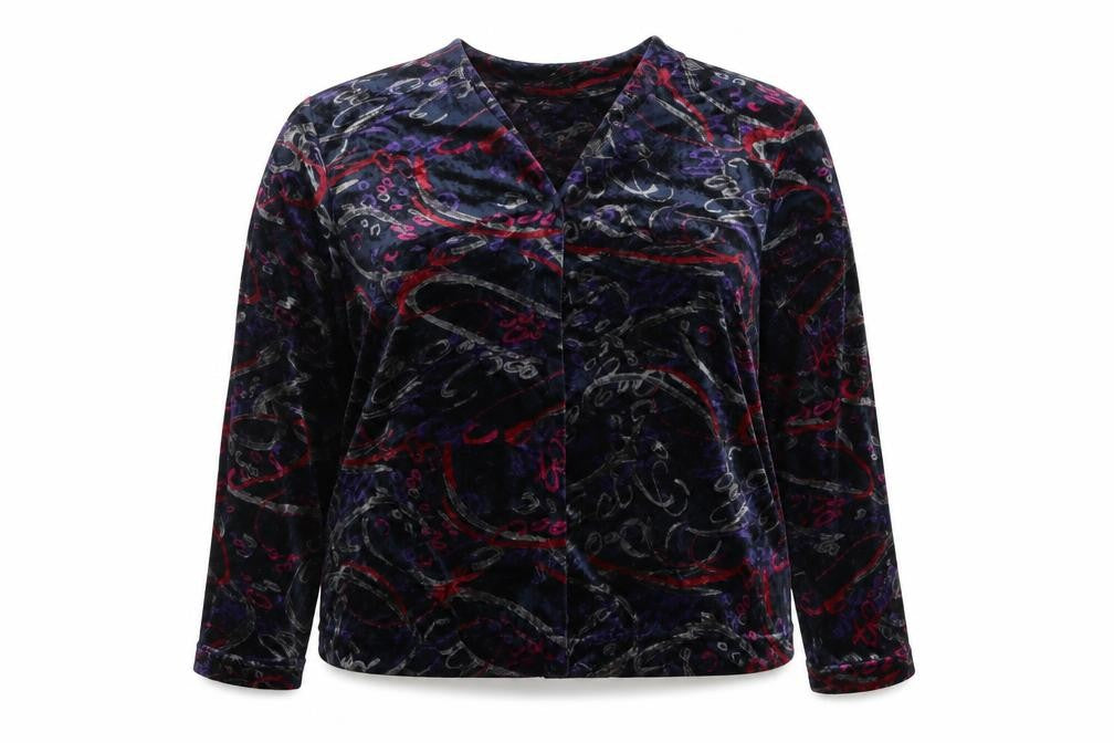 Front view of Adidni women’s multicoloured geometric basic button-up, size L