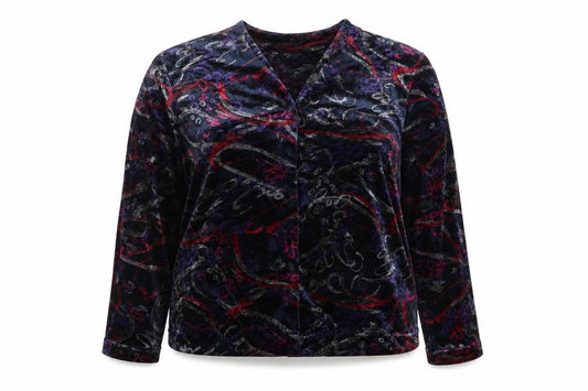 Front view of Adidni women’s multicoloured geometric basic button-up, size L