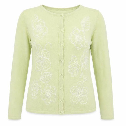 Bonmarché Womens Green Floral Knit Cardigan Jumper Size XS