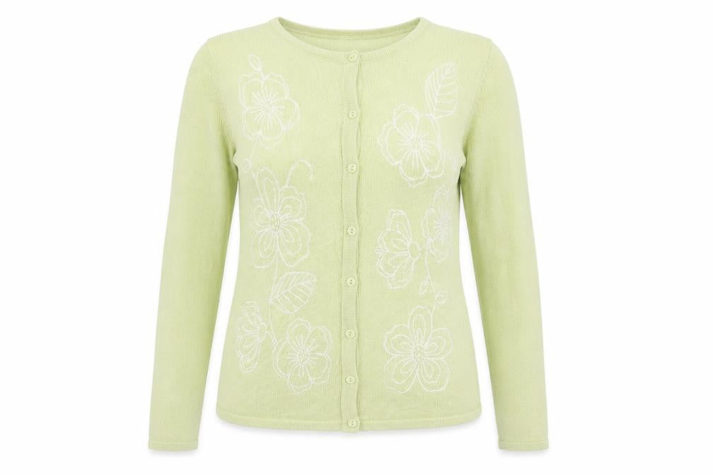 Bonmarché Womens Green Floral Knit Cardigan Jumper Size XS