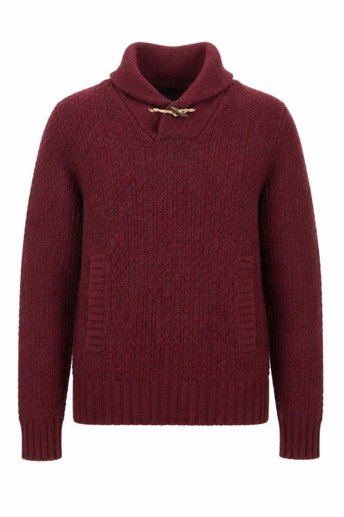 Front view of H&M men’s red knit pullover sweatshirt, size S