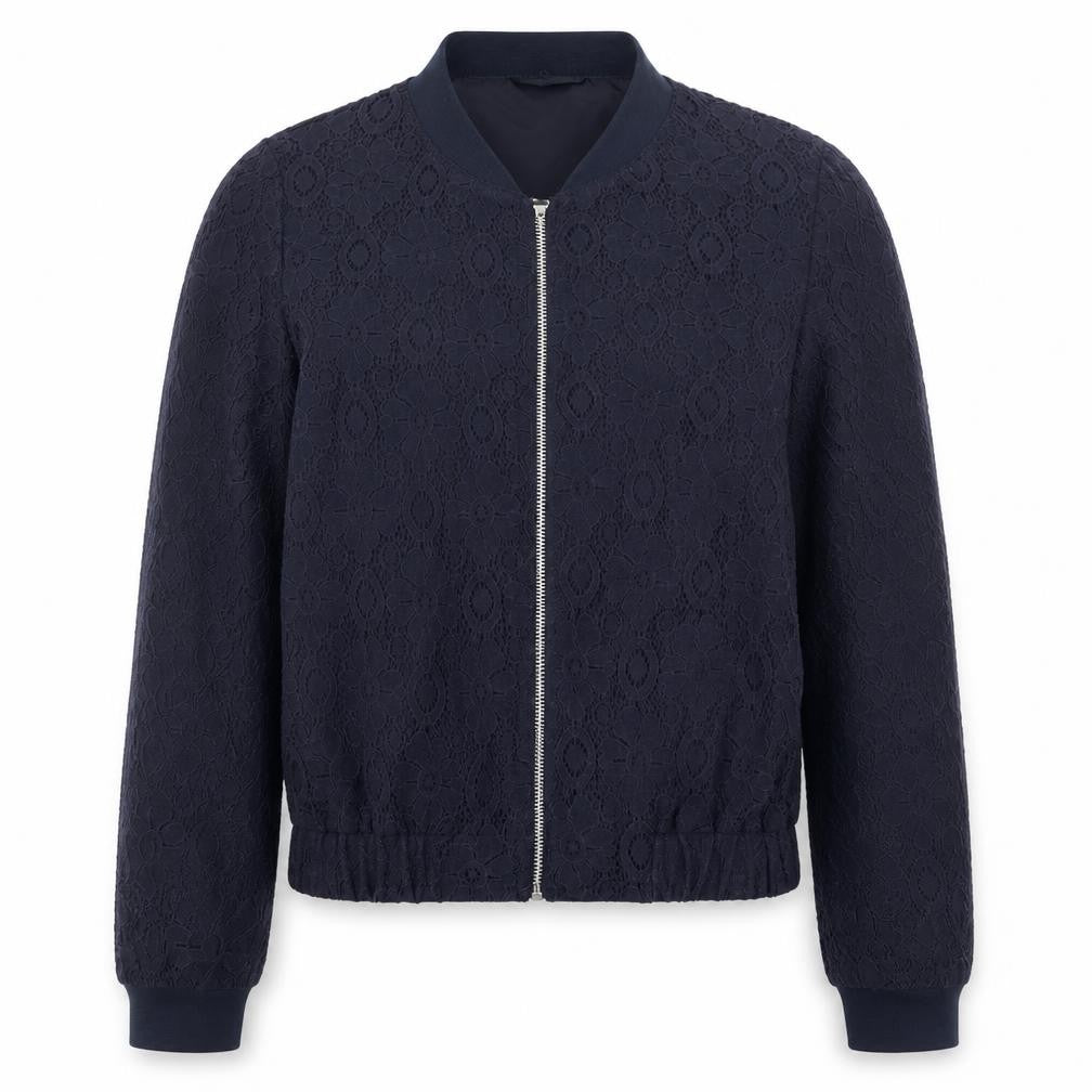 Front view of Nutmeg girls’ blue lace jacket, size 9-10, years