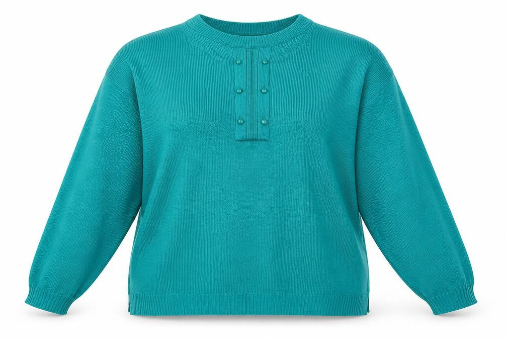 Front view of Janique women’s blue knit jumper, size UK 16