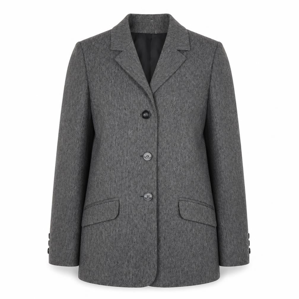 Front view of Debenhams women’s grey jacket blazer, size UK 12, - shoulder pads