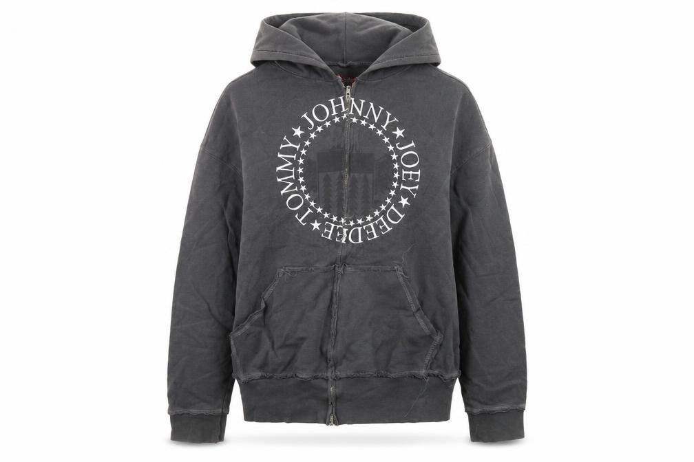 Front view of women’s grey pullover hoodie, size M