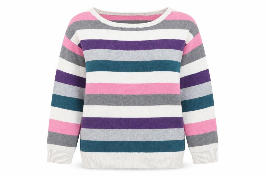 Front view of H&M women’s pink striped jumper, size XS