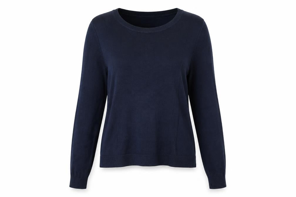 Front view of ASOS women’s blue jumper, size UK 12