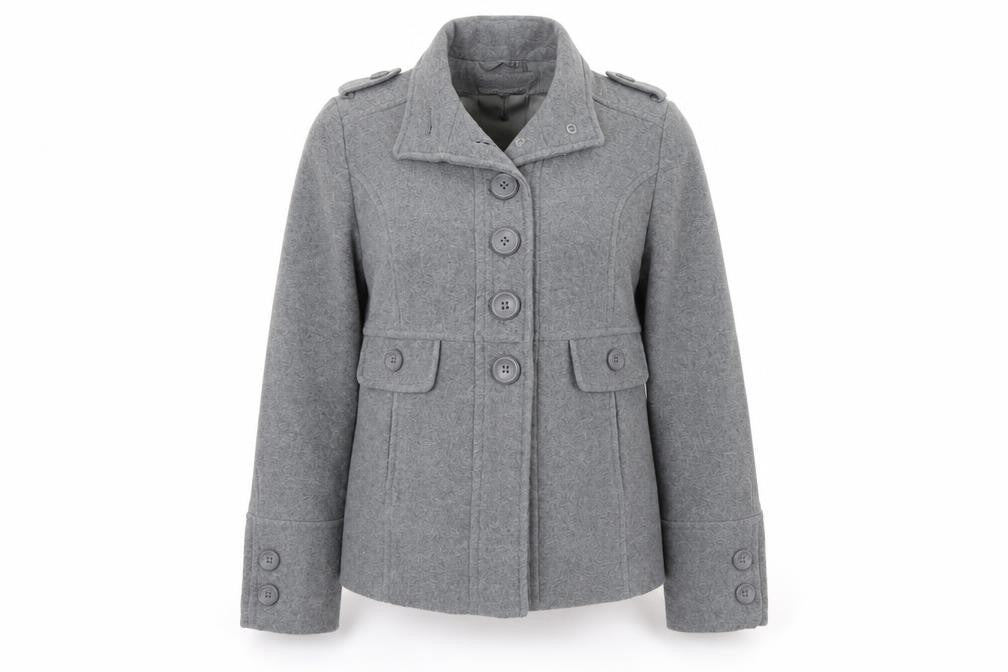 Front view of Dorothy Perkins women’s grey jacket coat, size UK 12