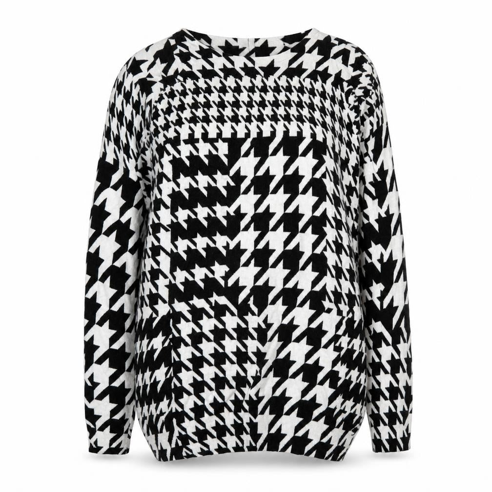 Front view of Marks & Spencer women’s black herringbone jumper, size UK 12