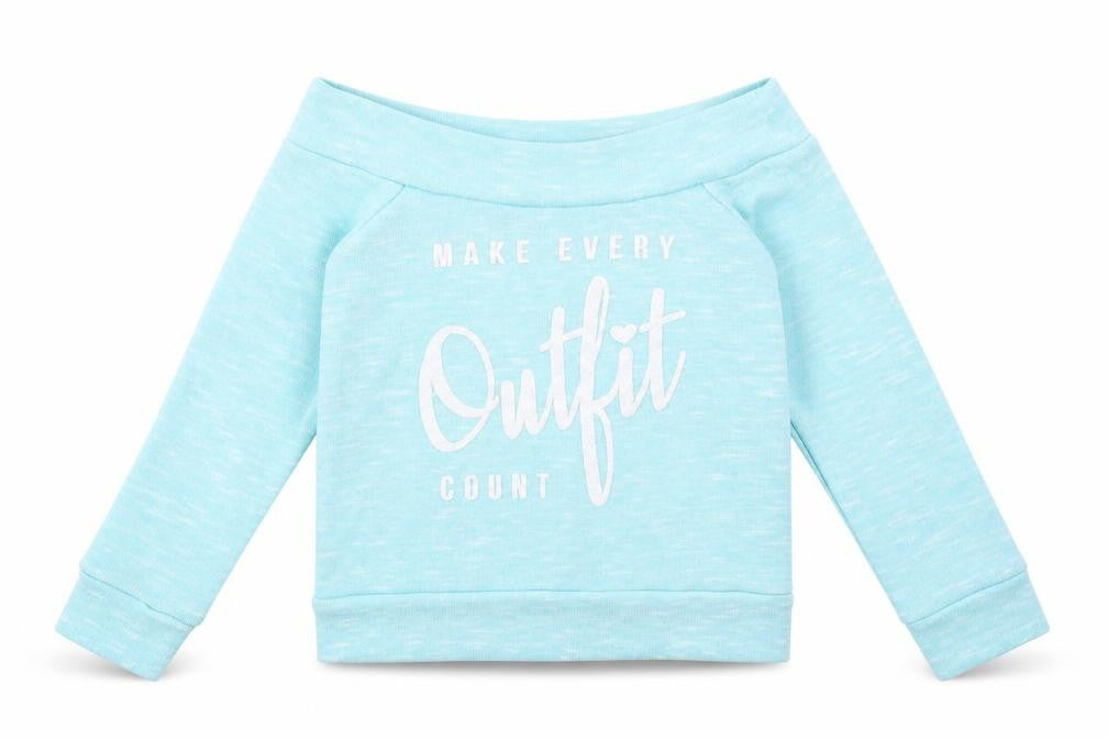 Front view of Boohoo girls’ blue pullover sweatshirt, size 9-10, years