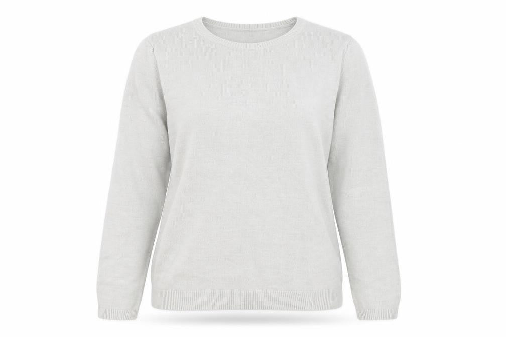 Front view of Classics women’s grey knit jumper, size UK 14