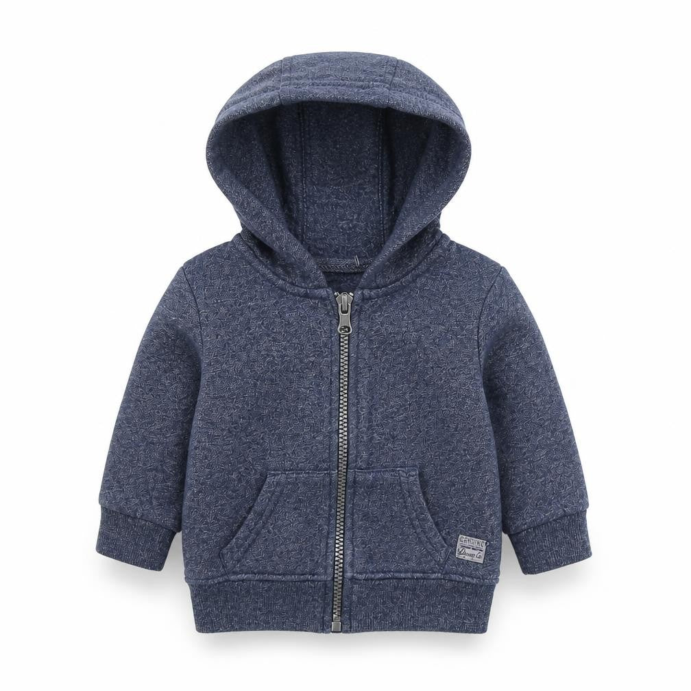 Front view of Mini Rebel boys’ blue jacket, size 12-18, months