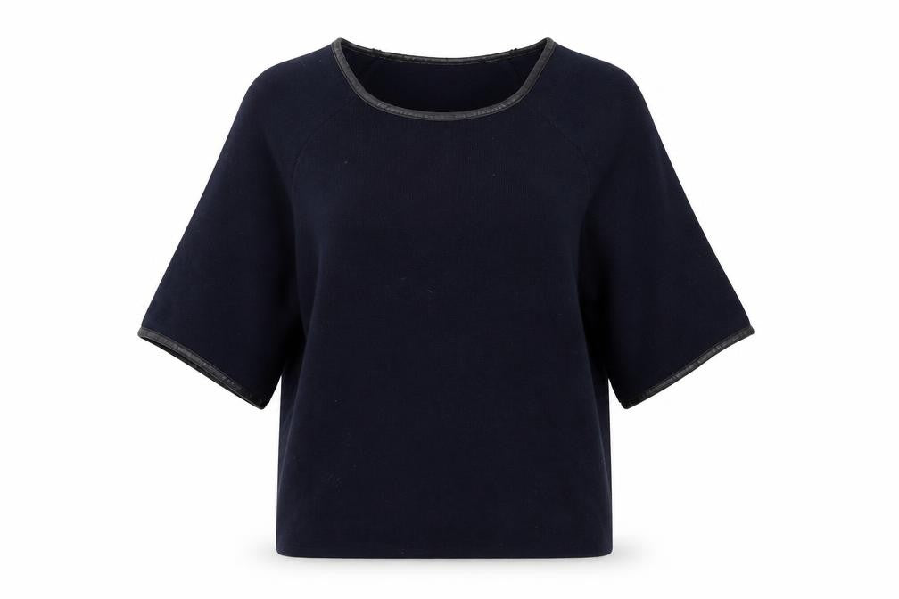 Front view of Marks & Spencer women’s blue knit jumper, size UK 10