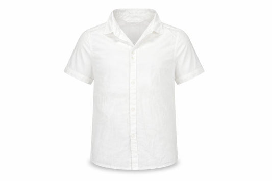Front view of H&M boys’ white basic button-up, size 8-9, years