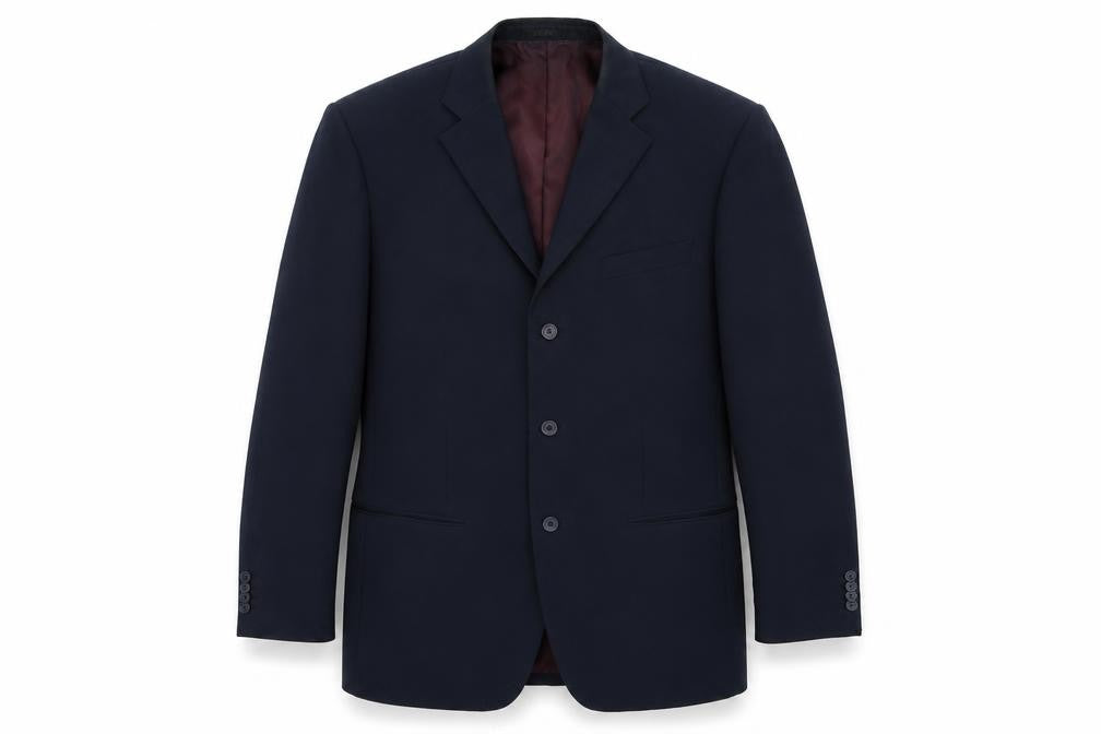 Front view of UrbanSpirit men’s blue jacket suit jacket, size 42