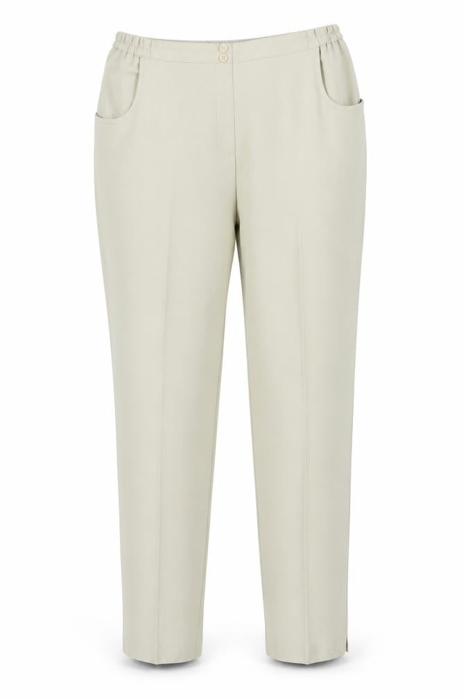 Front view of Marks & Spencer women’s beige trousers, size UK 20, 31-inch leg