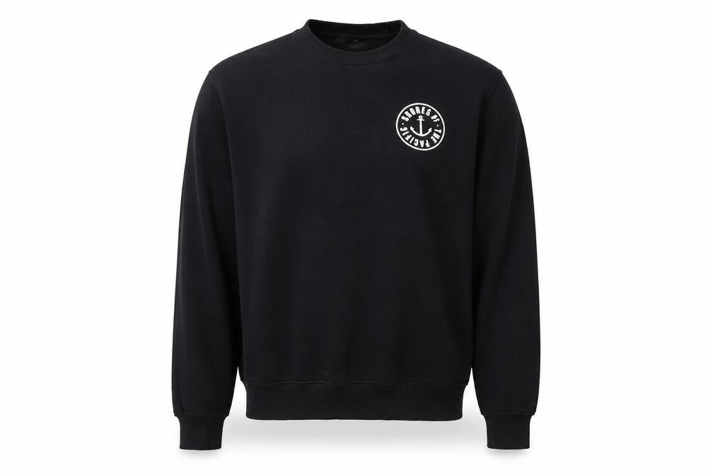 Front view of H&M men’s blue pullover sweatshirt, size S