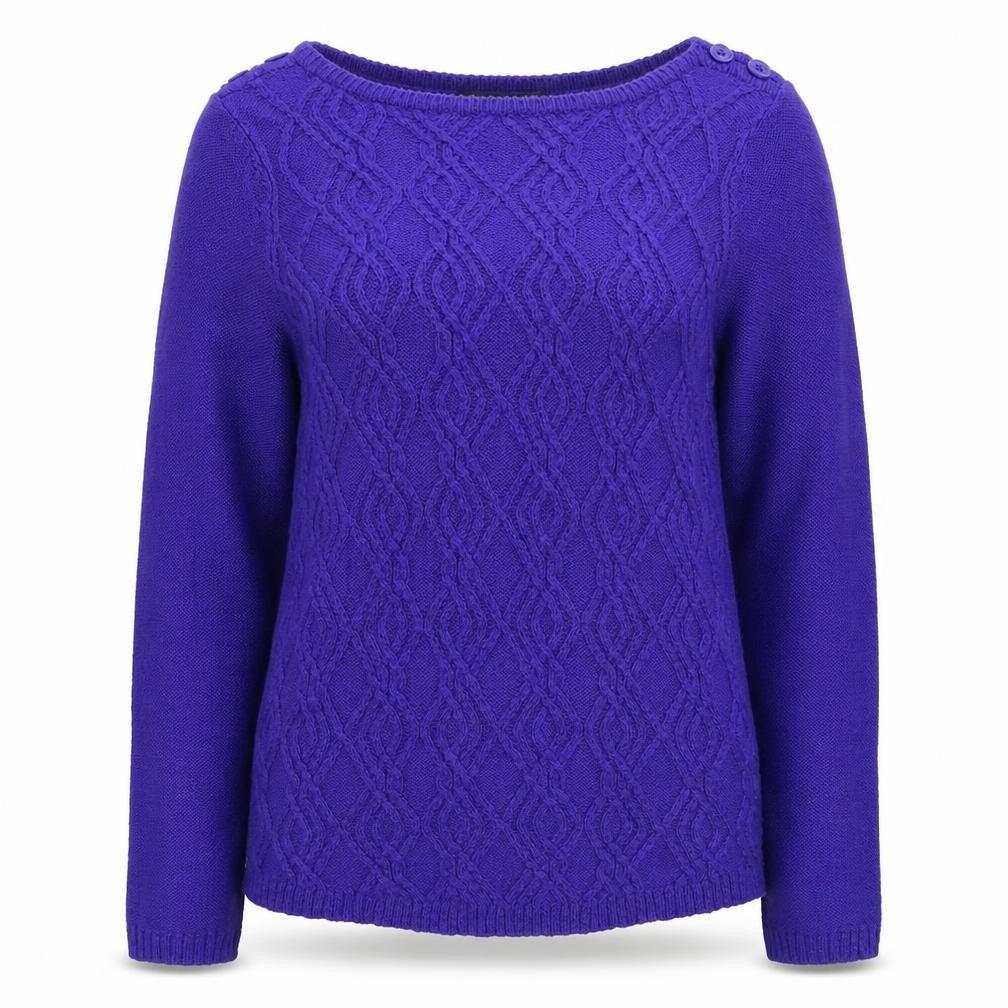 Front view of Bonmarché women’s blue knit jumper, size XS